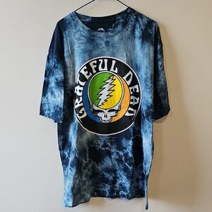 Grateful Dead XLTie-Dye Skull Logo Tee - Black/Blue with Green & Yellow Graphics